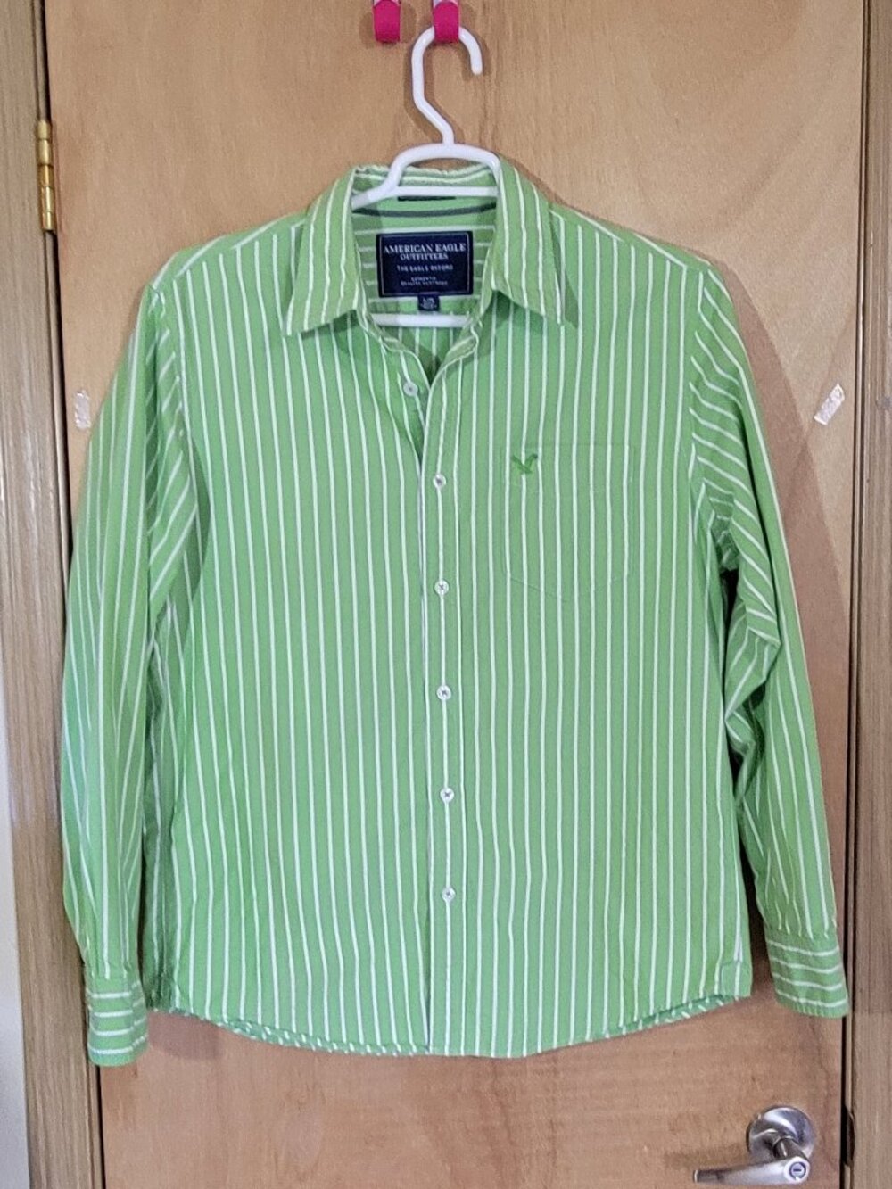 American Eagle Outfitters Oxford Shirt L Green White Striped